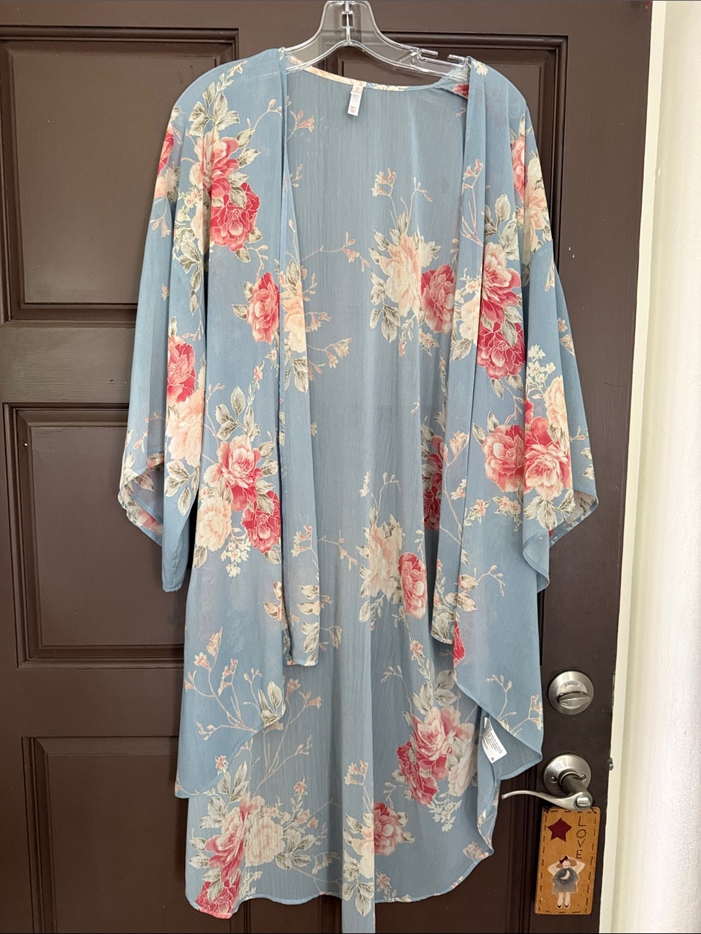 Light Blue Floral Kimono Cardigan